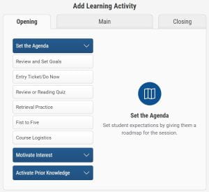 Screenshot of Teaching Tools lesson planning interface