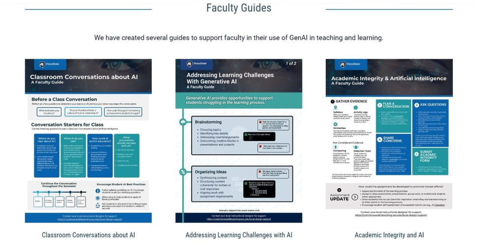 screenshot of faculty guides in AI Teaching Toolkit